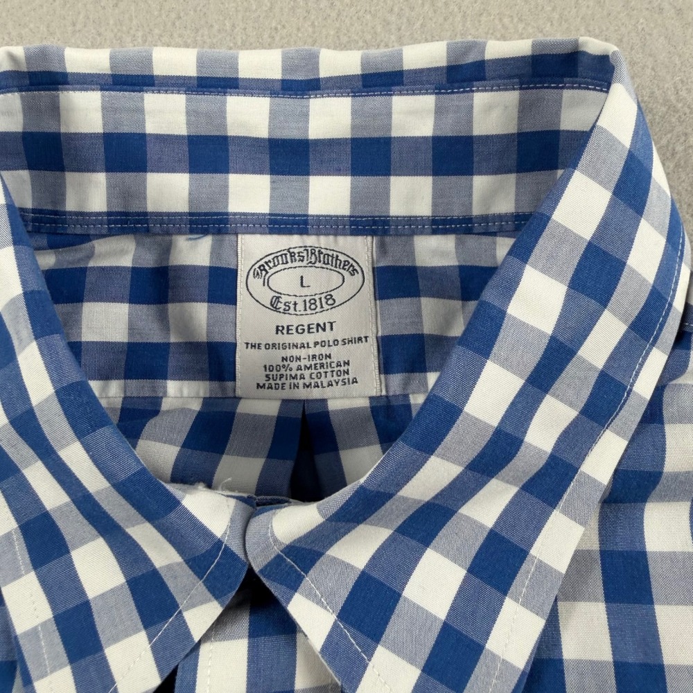 Brooks Brothers Regent Fit Blue Gingham Supima Cotton Non-Iron Shirt Mens L - Picture 3 of 9